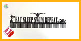 Eat Sleep Swim Repeat 64 Tier Medal Hanger (Option Of Colors Available) Black Sports Medal Hangers