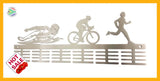 Man Swim Bike Run Triathlon 48 Tier Medal Hanger Stainless Steel Brush Finish Sports Medal Hangers