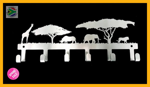 Animals Under The Acasia Trees 6 Hook Key Hook Stainless Steel Brush Finish Home Décor