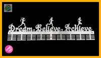 Lady Running Dream Believe Achieve 72 Tier Medal Hanger Stainless Steel Brush Finish Sports Medal