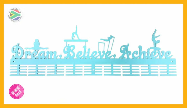 Dream Believe Achieve Gymnastics Wag 72 Tier Medal Hanger Blue Turquoise Sports Medal Hangers