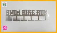 Swim Bike Run Words 48 Tier Medal Hanger Stainless Steel Brush Finish Sports Medal Hangers