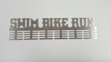 Swim Bike Run Words 48 Tier Medal Hanger Stainless Steel Brush Finish Sports Medal Hangers