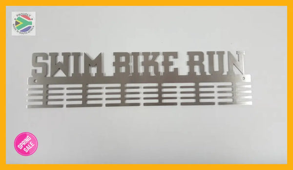 Swim Bike Run Words 48 Tier Medal Hanger Stainless Steel Brush Finish Sports Medal Hangers