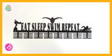 Eat Sleep Swim Repeat 64 Tier Medal Hanger (Option Of Colors Available) Black Sports Medal Hangers