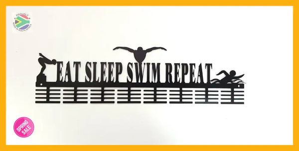 Eat Sleep Swim Repeat 64 Tier Medal Hanger (Option Of Colors Available) Black Sports Medal Hangers