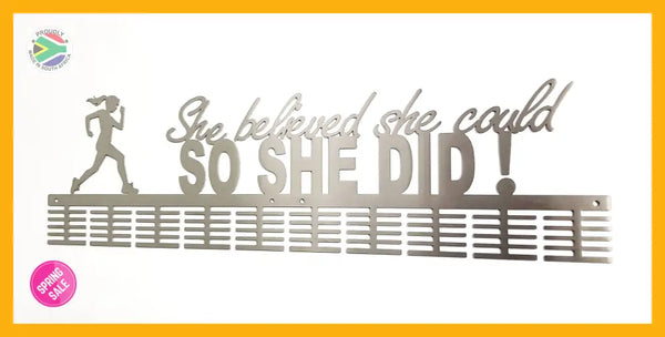She Believed She Could 100 Tier Medal Hanger Stainless Steel Brush Finish Sports Medal Hangers