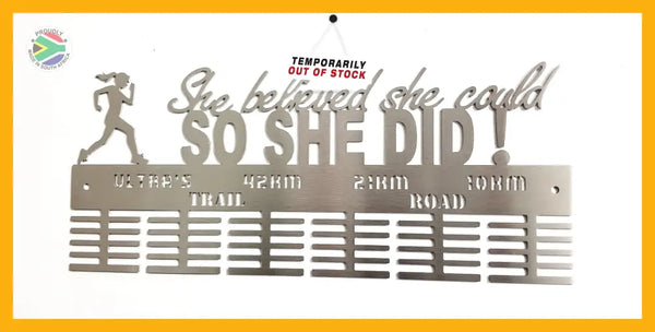 She Believed She Could Ultra’s Trail 60 Tier Medal Hanger Stainless Steel Brush Finish Sports
