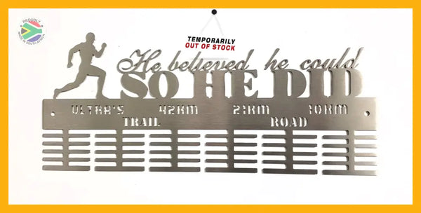 He Believed He Could Ultra’s Trail 60 Tier Medal Hanger Stainless Steel Brush Finish Sports Medal