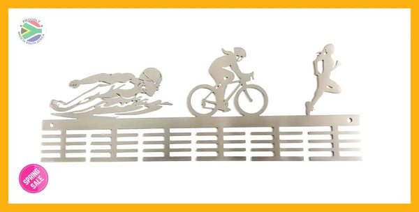Lady Swim Bike Run Triathlon 48 Tier Medal Hanger Stainless Steel Brush Finish Sports Medal Hangers