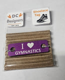 I Love Gymnastics Individual Shoelace Tag Purple Shoe Lace Tags