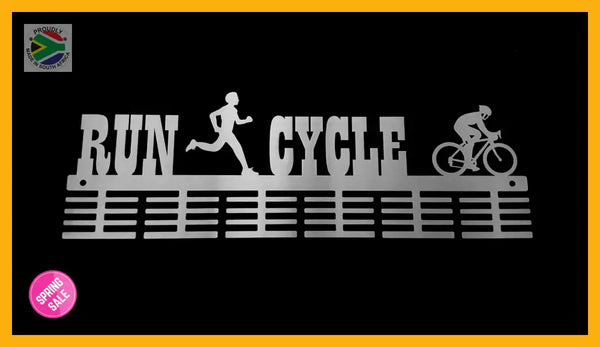 Man Run Cycle Duathlon 48 Tier Medal Hanger Stainless Steel Brush Finish Sports Medal Hangers