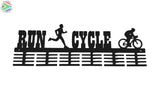 Man Run Cycle Duathlon 48 Tier Medal Hanger Black Sports Medal Hangers