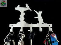 Cat & Birds Bath 5 Hook Key 6 Hook Stainless Steel Brush Finish Home Décor