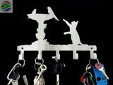 Cat & Birds Bath 5 Hook Key 6 Hook Stainless Steel Brush Finish Home Décor