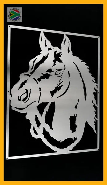 Horse Portrait Mounted Wall Art Stainless Steel Brush Finish