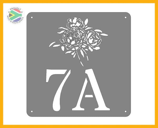 Peony Flowers House Number Sign Wall Art