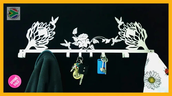 Protea Flower & Hummingbird Design Coat Key Hook Cap Hooks