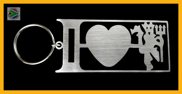 I Love Man Utd Key Ring Stainless Steel Brush Finish Rings