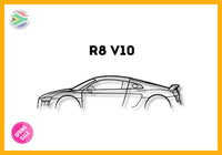 R8 V10 Audi Detailed Silhouette Metal Wall Art