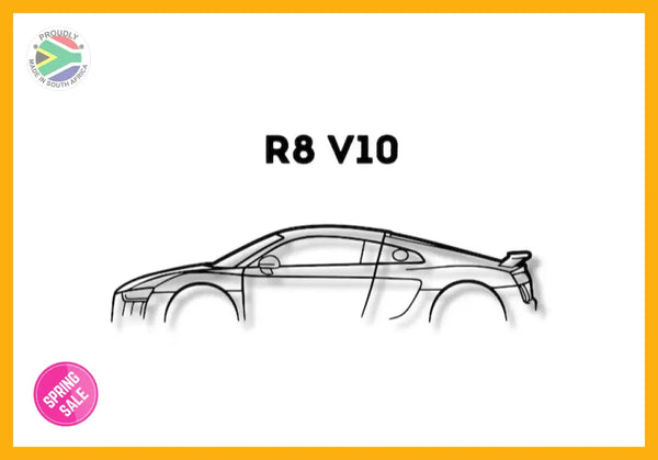 R8 V10 Audi Detailed Silhouette Metal Wall Art