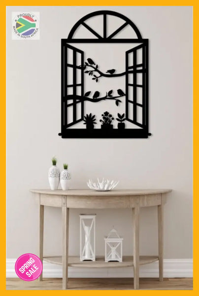 Birds On A Branch Through Window Steel Wall Art Wall Art