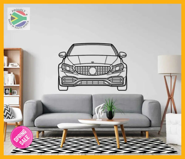Mercedes C63 Amg Front View Detailed Silhouette Metal Wall Art