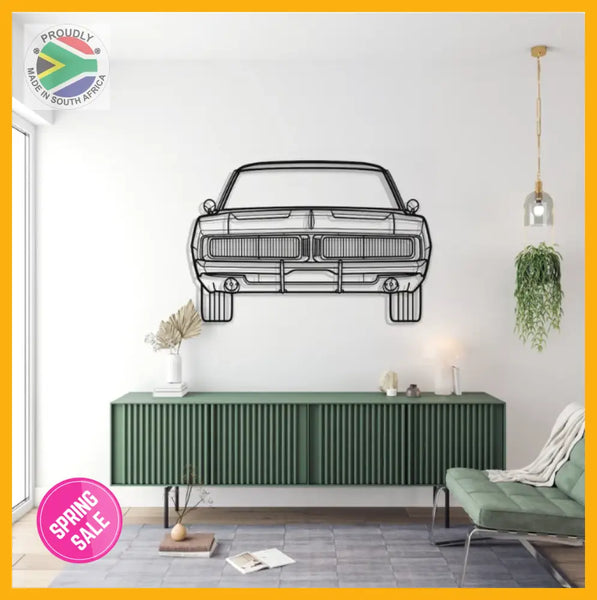 Dodge Charger 1969 Front Angle Detailed Silhouette Metal Wall Art