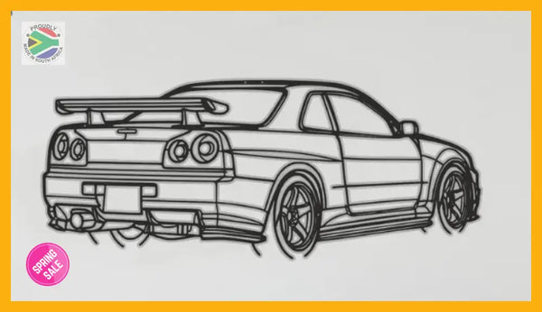 Nissan Gtr R34 Rear Angle Detailed Silhouette Metal Wall Art