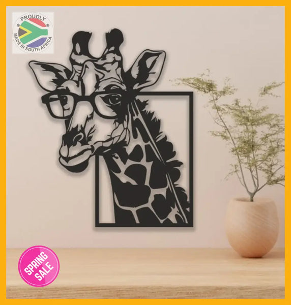 Giraffe With Glasses Wall Art Aluminium - Black