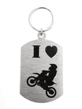 I Love Moto-Cross Single Sided Laser Engraved Key Ring-Bag Tag Key Rings