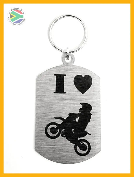 I Love Moto-Cross Single Sided Laser Engraved Key Ring-Bag Tag Key Rings