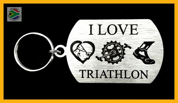I Love Triathlon Single Sided Laser Engraved Key Ring-Bag Tag Key Rings