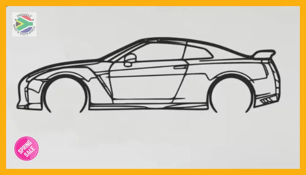 Nissan Gtr R35 Detailed Side Silhouette Metal Wall Art
