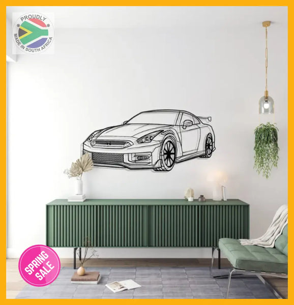 Nissan Gtr R35 Front Angle Detailed Silhouette Metal Wall Art