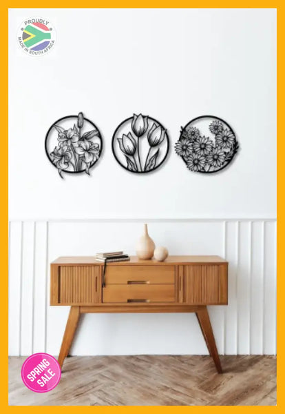 Orchid, Tulip & Daisy Set Design Steel Wall Art