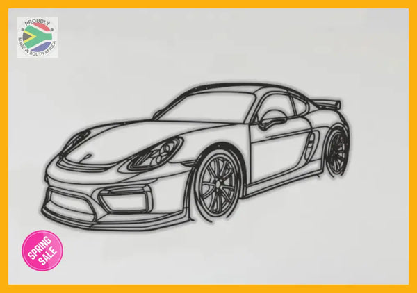 Porsche 981 Cayman Gt4 Front Angle Detailed Silhouette Metal Wall Art