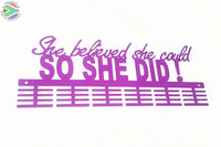 She Believed She Could Words Medal Hanger Purple / 48 Tier Sports Medal Hangers