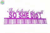 She Believed She Could Words Medal Hanger Purple / 48 Tier Sports Medal Hangers