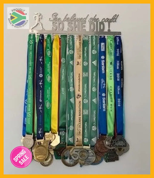 She Believed She Could So Did Running 48 Tier Medal Hanger Stainless Steel Brush Finish Sports