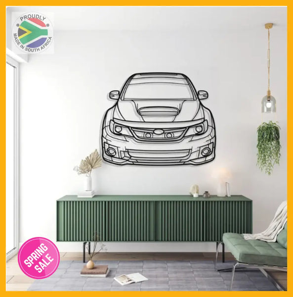 Subaru Wrx Sti Front Angle Detailed Silhouette Metal Wall Art