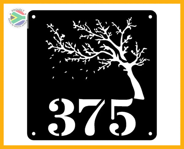 Windy Tree House Number Sign Wall Art