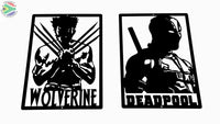 Wolverine & Deadpool Marvel Set Wall Art Powder Coated Black Wall Art