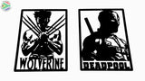 Wolverine & Deadpool Marvel Set Wall Art Powder Coated Black Wall Art