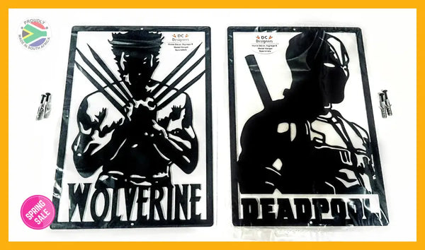 Wolverine & Deadpool Marvel Set Wall Art Powder Coated Black Wall Art