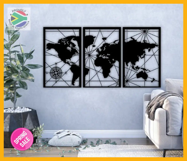 World Map 3 Piece Wall Art