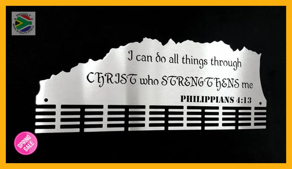 Comrades Route: I Can Do All Things Through Christ 48 Tier Medal Hanger Stainless Steel Brush