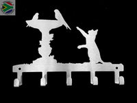 Cat & Birds Bath 5 Hook Key Home Décor
