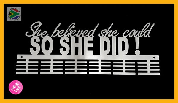 She Believed She Could Words Medal Hanger Stainless Steel Brush Finish / 48 Tier Sports Medal