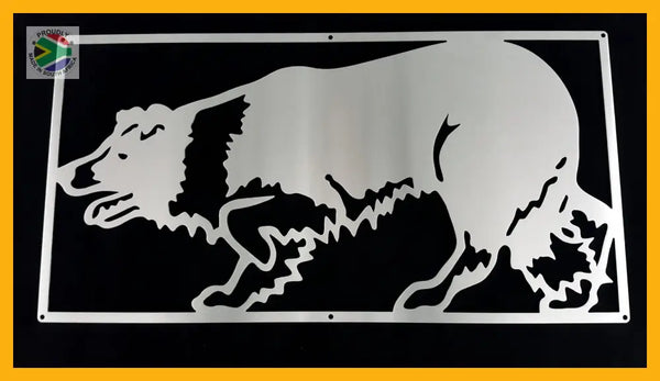 Border Collie Mounted Wall Art Stainless Steel Brush Finish